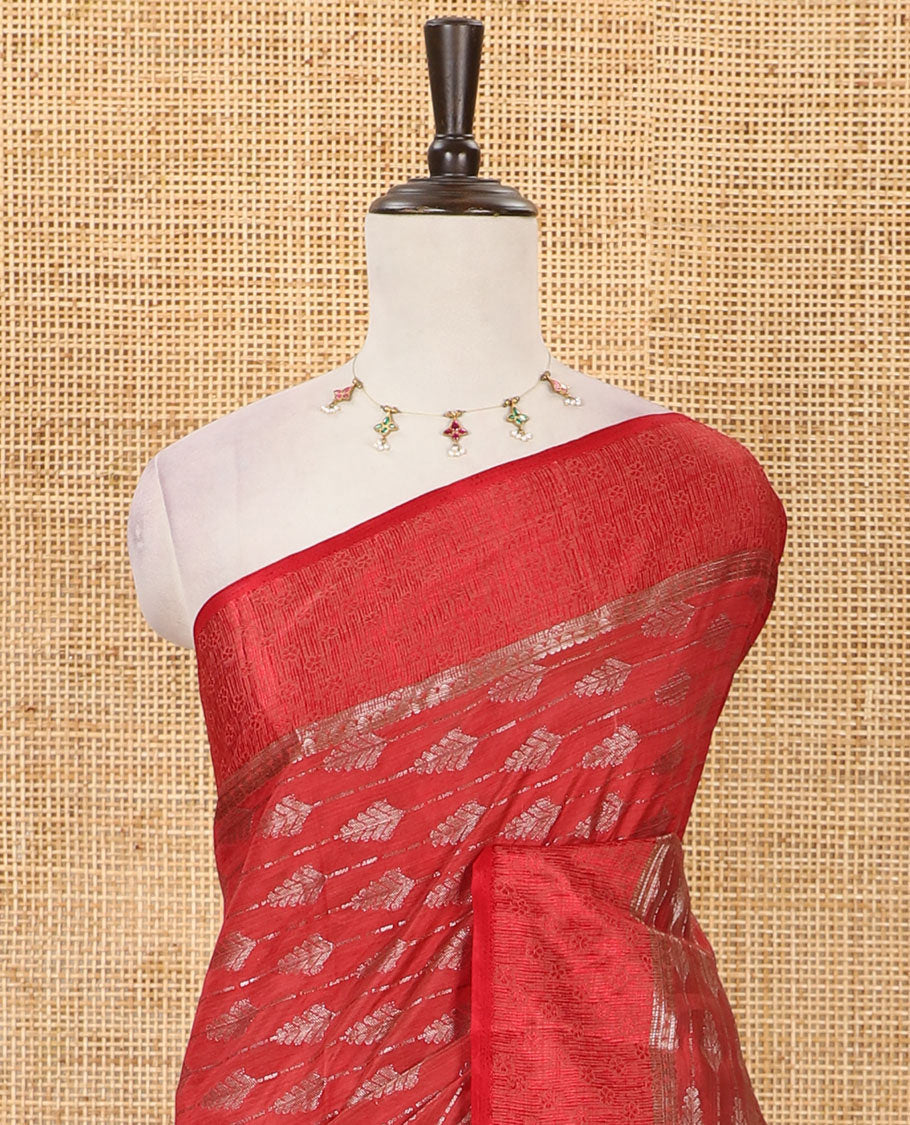 Maroon zari & resham thread arrow design woven art silk saree, zari design satin embossed border & matching blouse