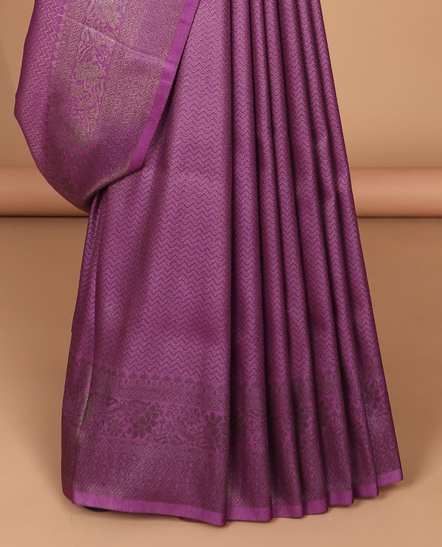 Lavender zig zag antique zari design softy silk saree with antique design border & rich pallu
