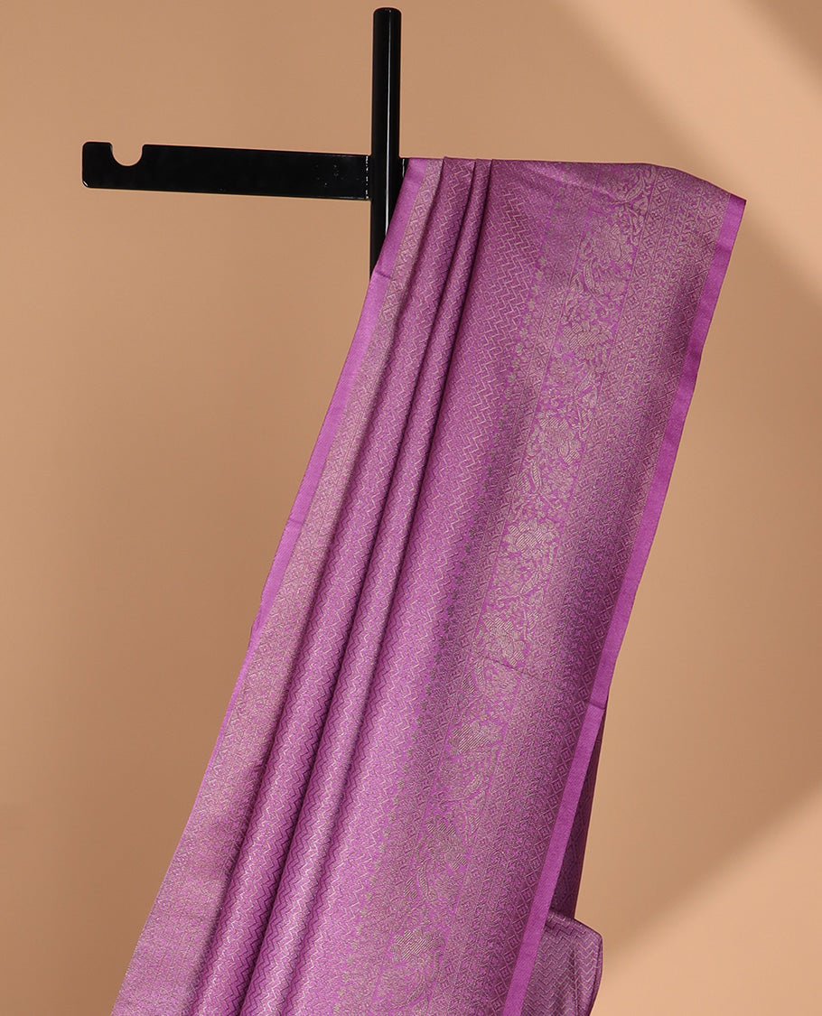 Lavender zig zag antique zari design softy silk saree with antique design border & rich pallu