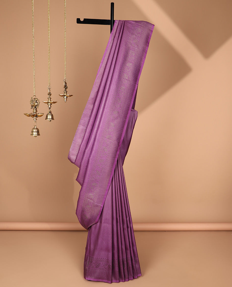 Lavender zig zag antique zari design softy silk saree with antique design border & rich pallu