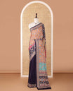 Multi-color printed, mirror work synon silk saree with printed border & printed rich pallu along with plain blouse