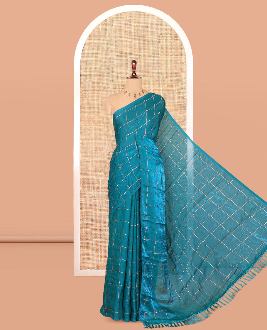 Borderless Rama Fendi Chiffon Saree, Elevated with Checks, a Self-Pallu, and No Blouse