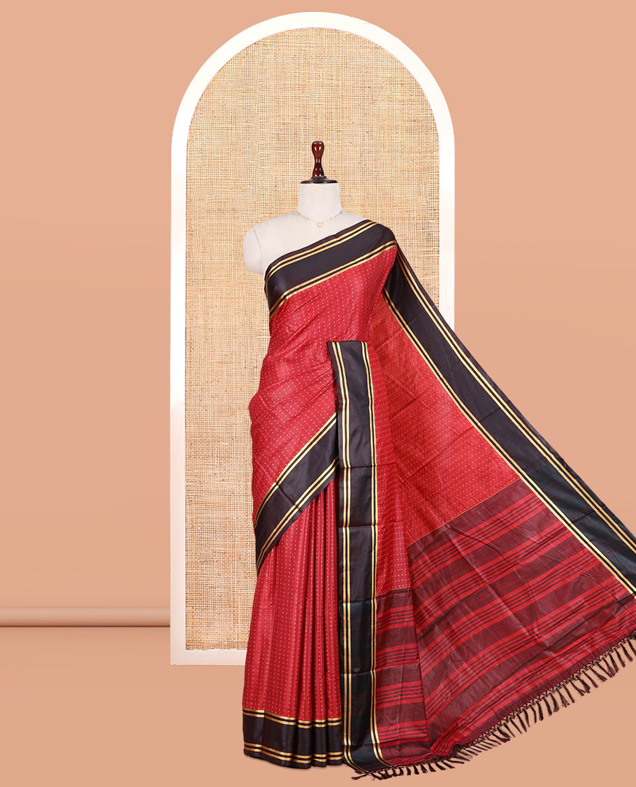 Maroon Semi-Soft Silk Saree Steeped with Plus-Shaped Buttas, Contrast Border, and a Matching Blouse