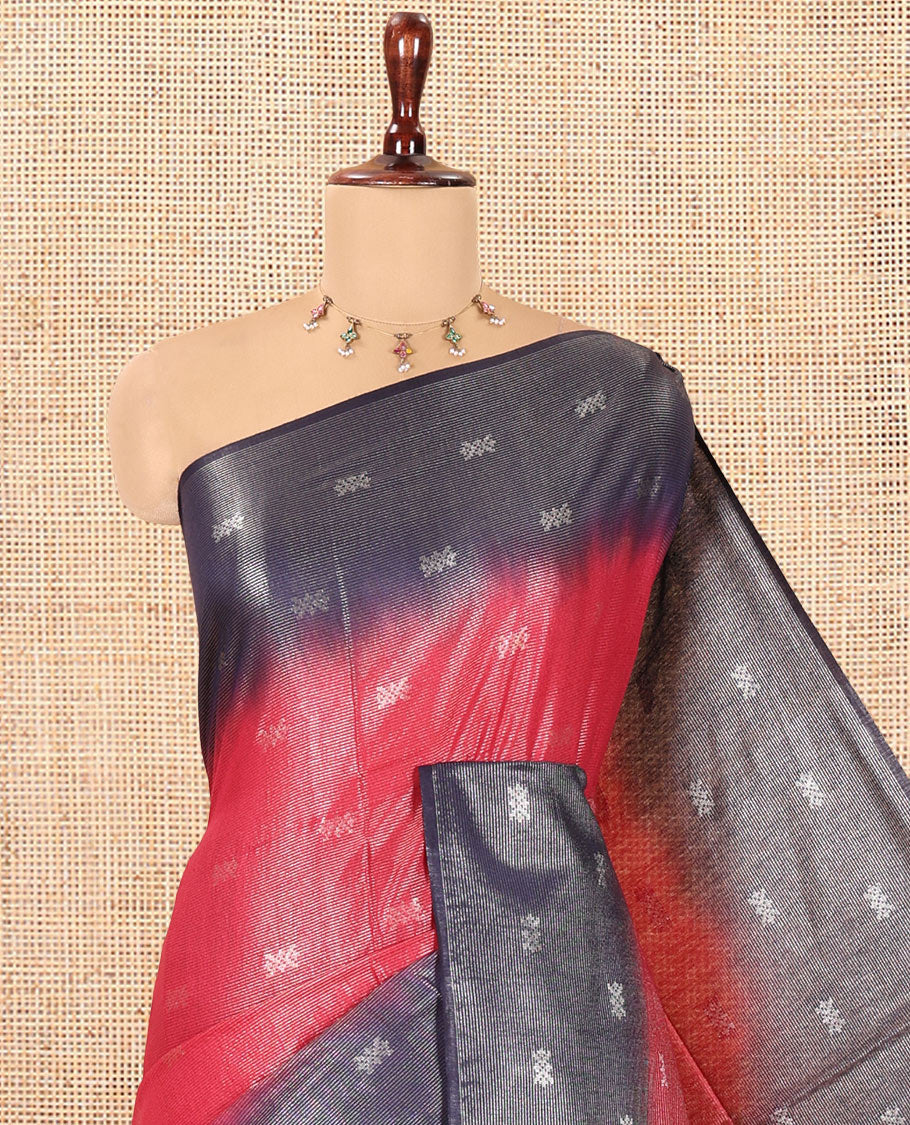 Pink Buttas Bhagalpur Cotton Saree, Contrast Buttas Border, and a Contrast Blouse
