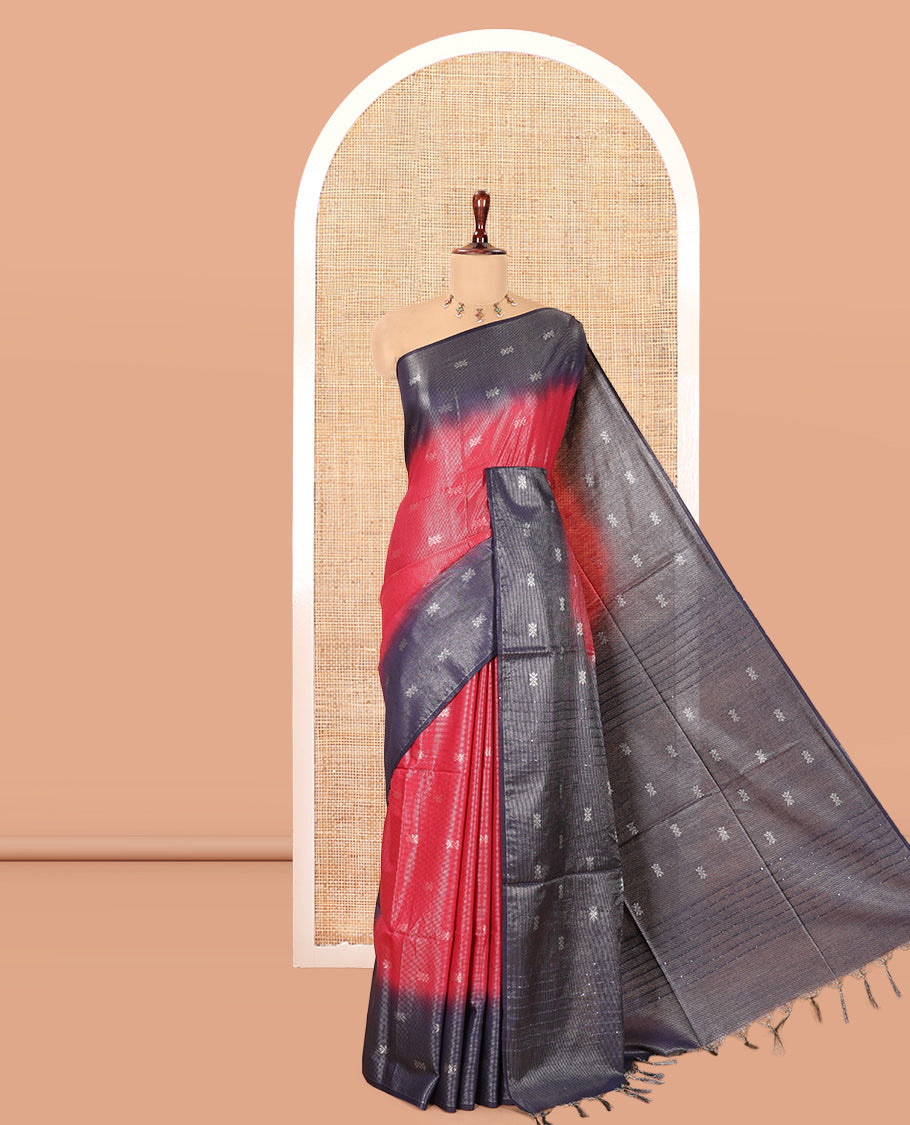 Pink Buttas Bhagalpur Cotton Saree, Contrast Buttas Border, and a Contrast Blouse