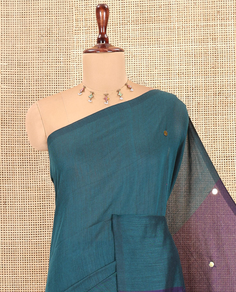 Borderless Peacock Green-Dark Violet Khadi Cotton Saree