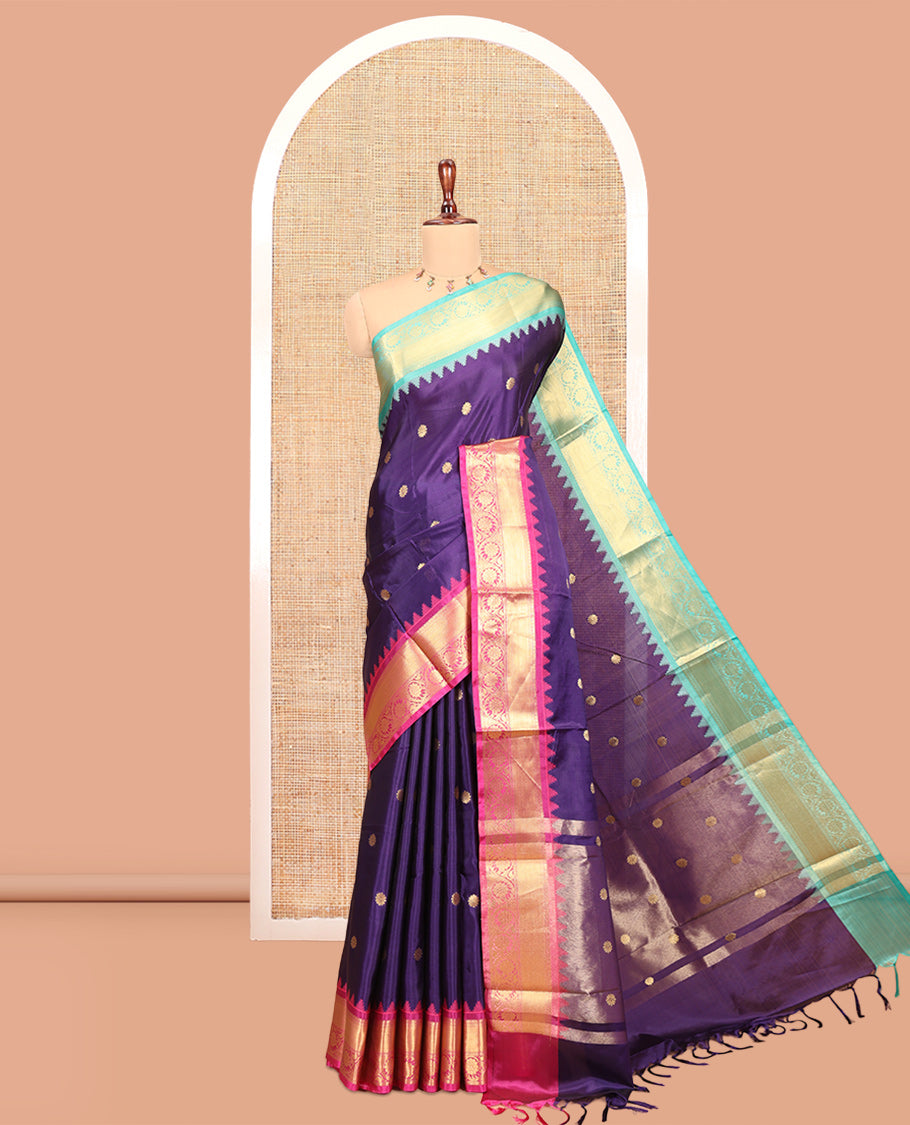 Dark Violet Semi-Katan Silk Saree