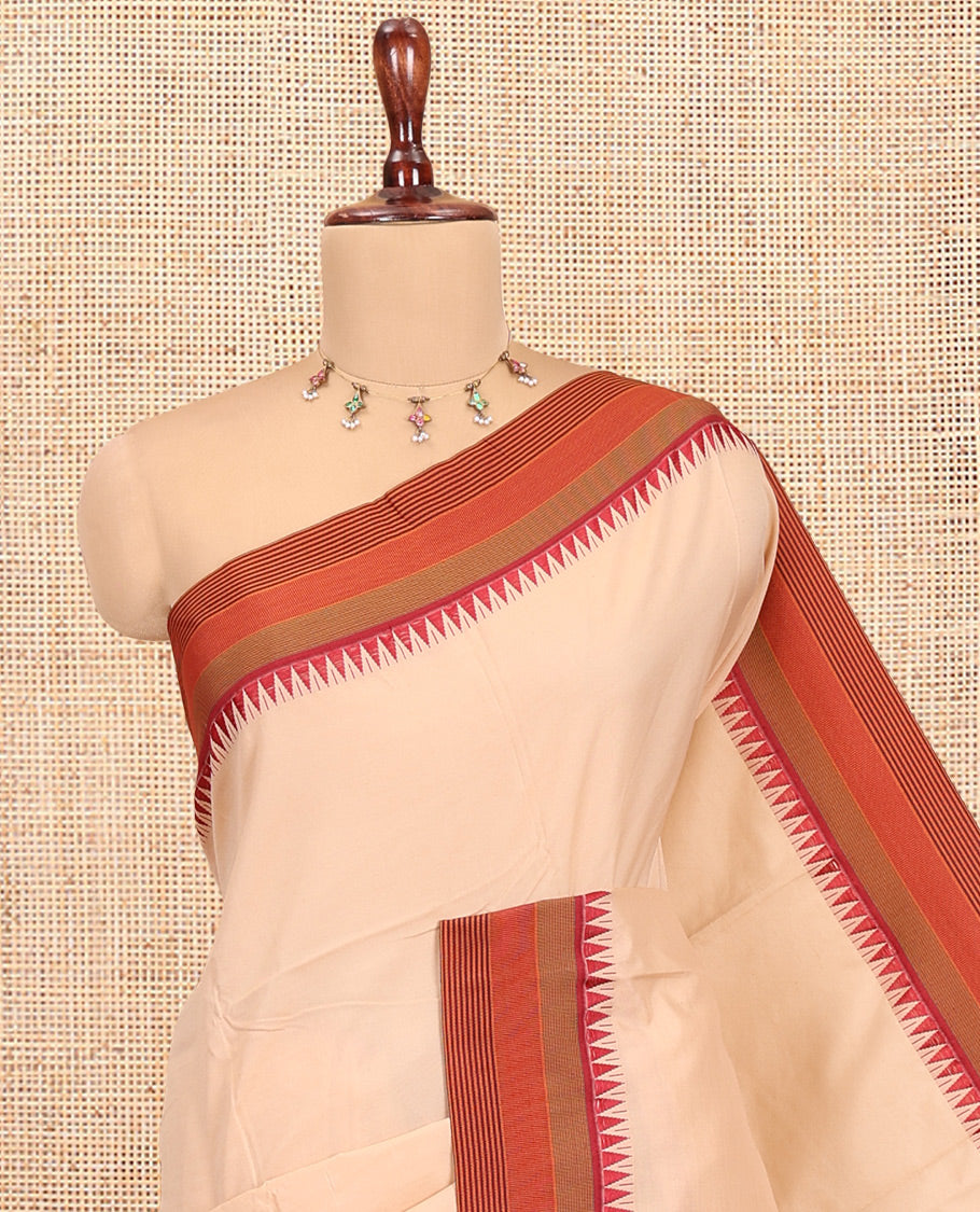 Light Chikku Plain Mercerised Cotton Saree