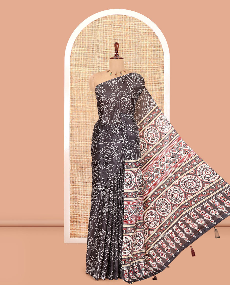 Borderless Black Satin Crepe Saree