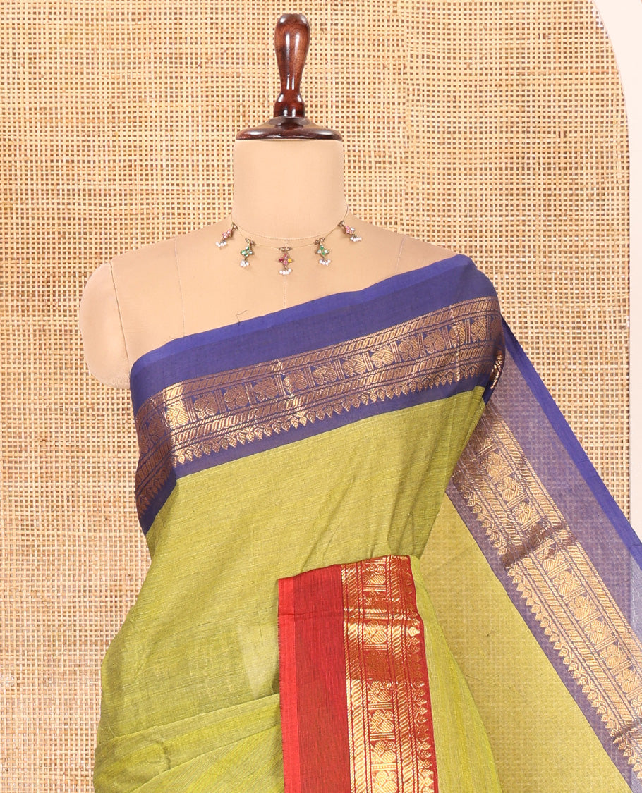 Parrot Green Plain Chettinad Cotton Saree
