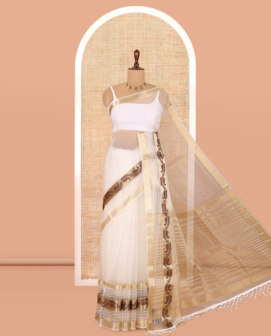 Off-White Semi-Organza Saree