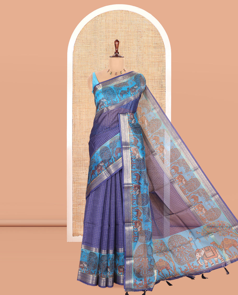 Navy Blue Kota Chex Saree
