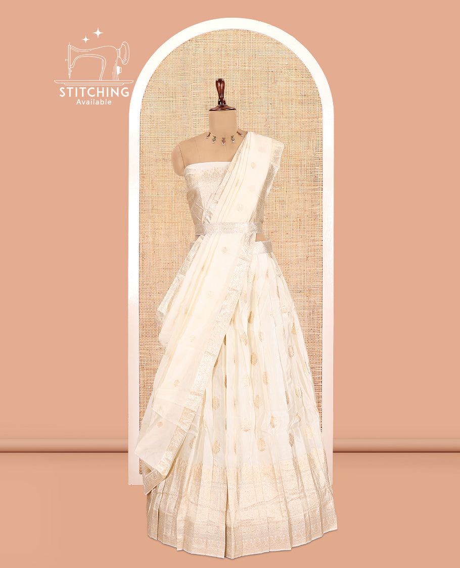 Cream Semi-Silk Half-Saree