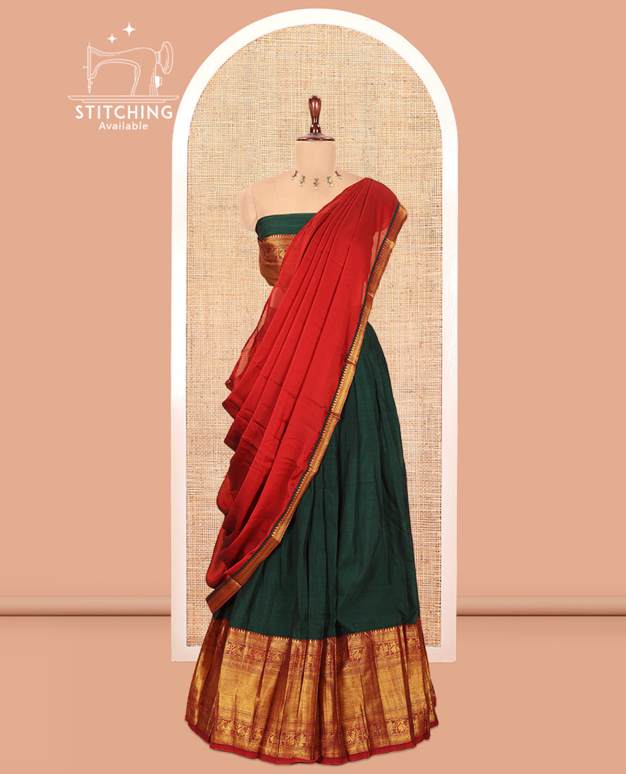 Bottle Green Mercerised Cotton Half-Saree