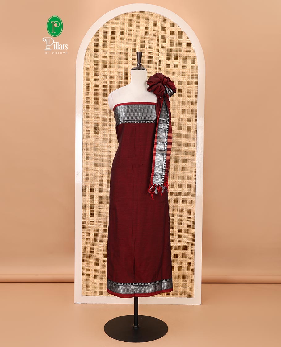 Maroon material chudidar set,traditional zari border mercerized cotton top, matching mercerized cotton bottom & traditional border dupatta