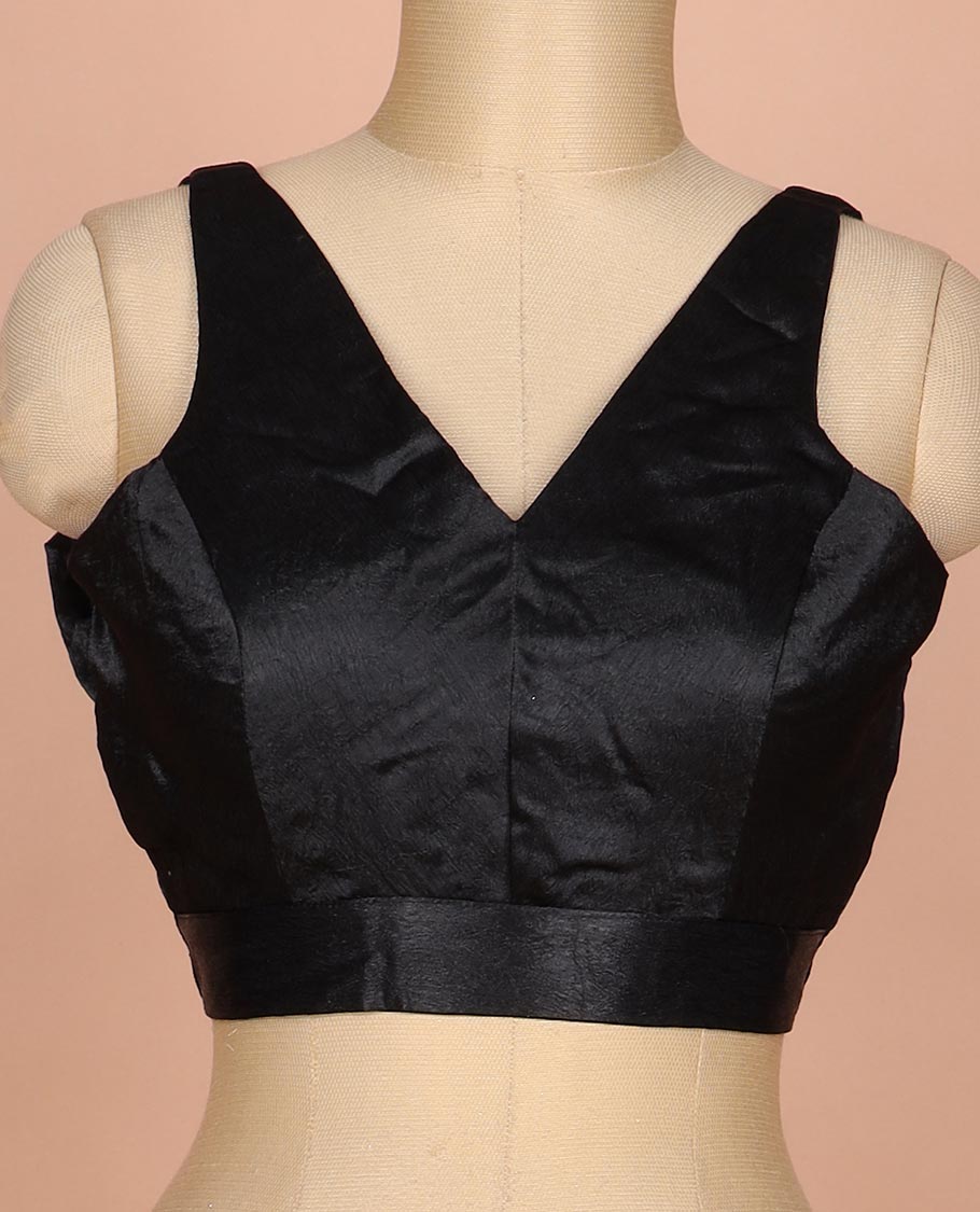 Black plain front and back V-neck thick strapped sleeveless readymade blouse