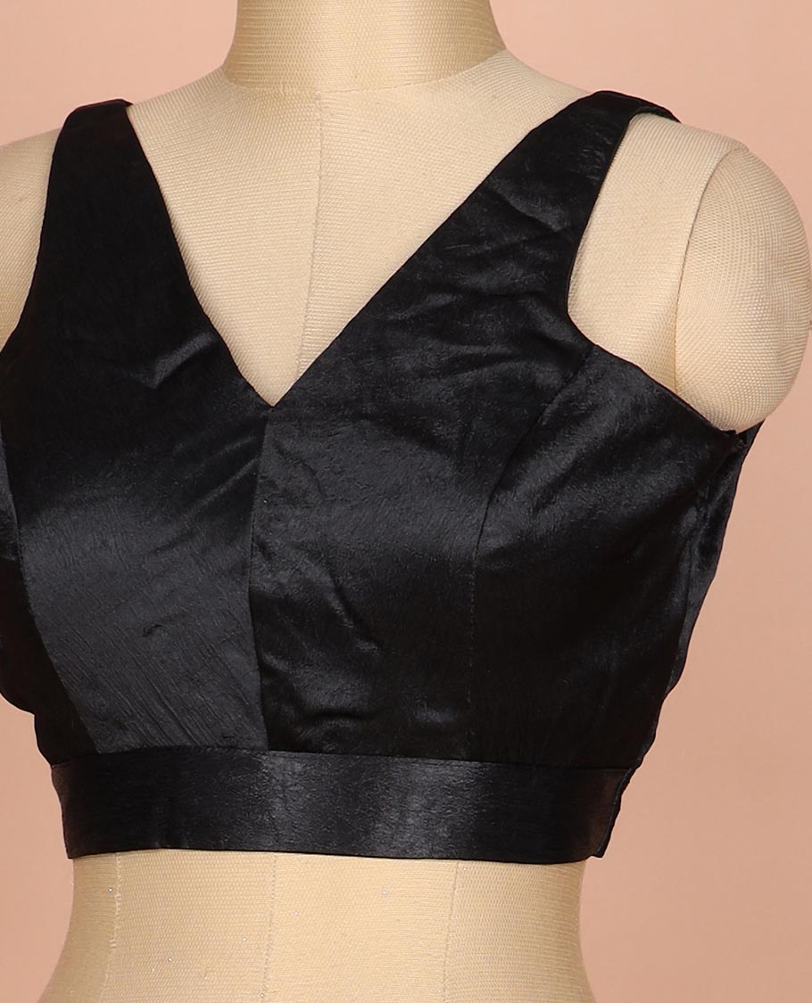 Black plain front and back V-neck thick strapped sleeveless readymade blouse