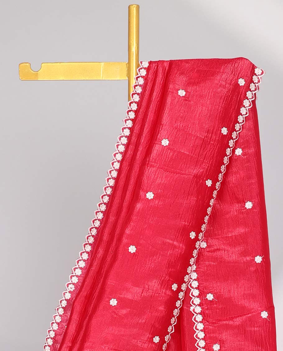 Pink Crushed Tissue saree with scallop motif border and intricate motif embroidery pallu