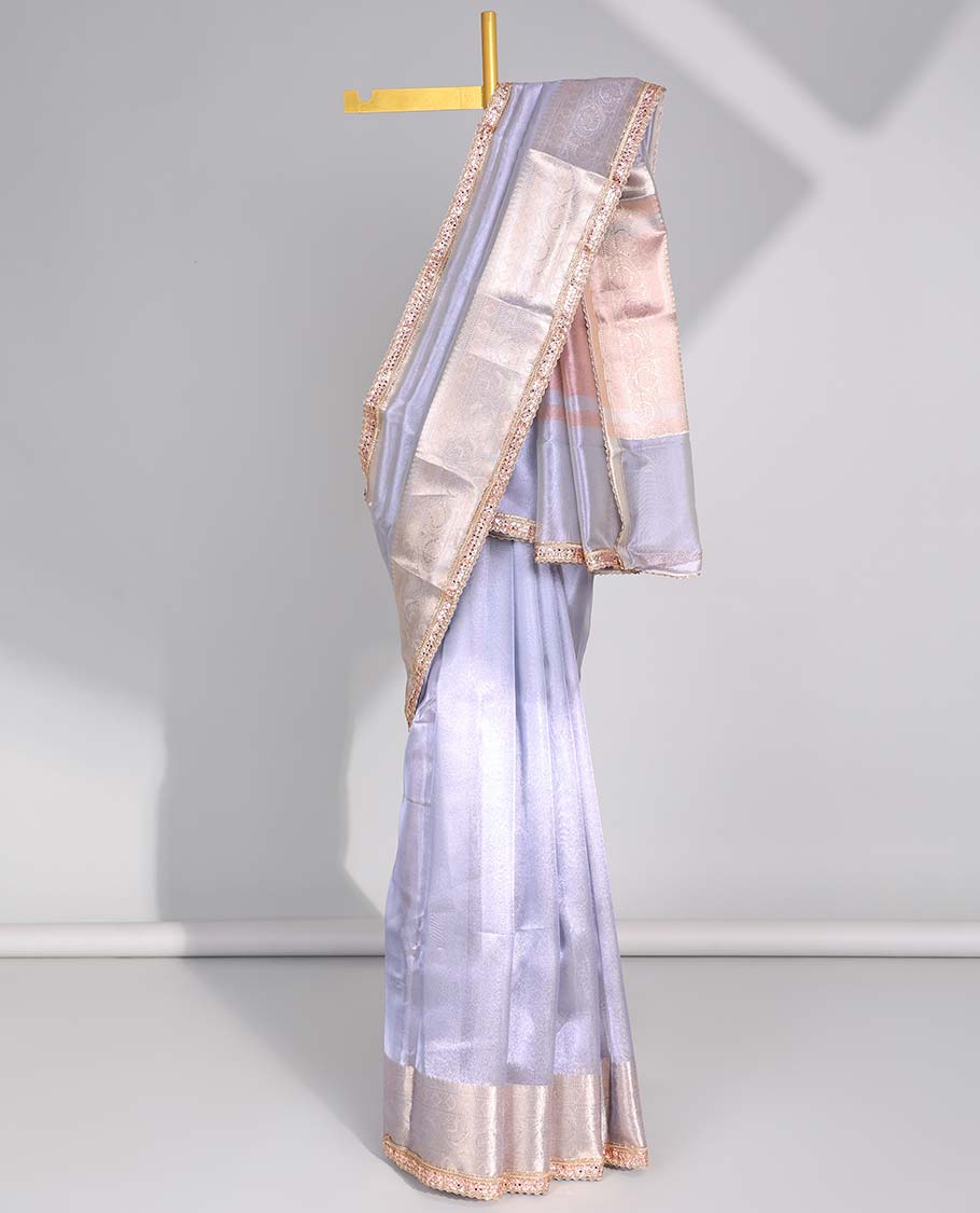 Purple tissue saree with self zari design border & intricate zari design pallu