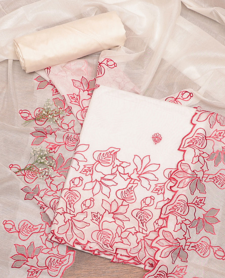 Cream-Red Chanderi Material Chudidar Set
