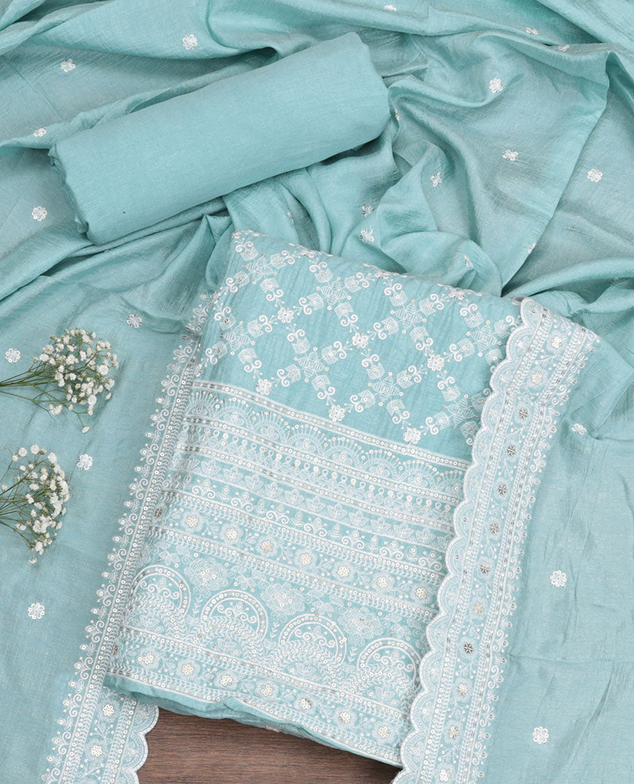 Blue Shimmer Vichitra Silk Material Chudidar Set