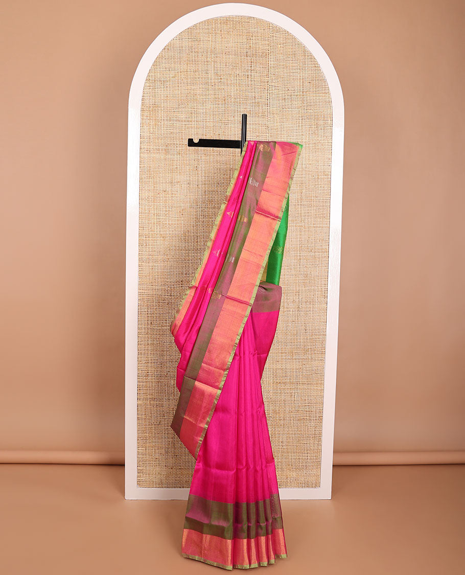 Pink floral design uppada saree with contrast zari design border & floral design pallu