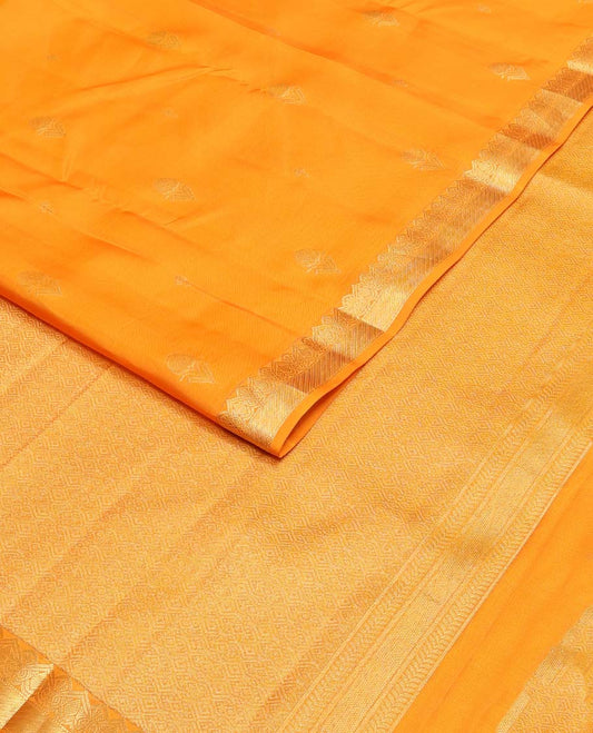 Orange zari buttas Vasundhara silk mix saree, zari border & pallu with intricate designs