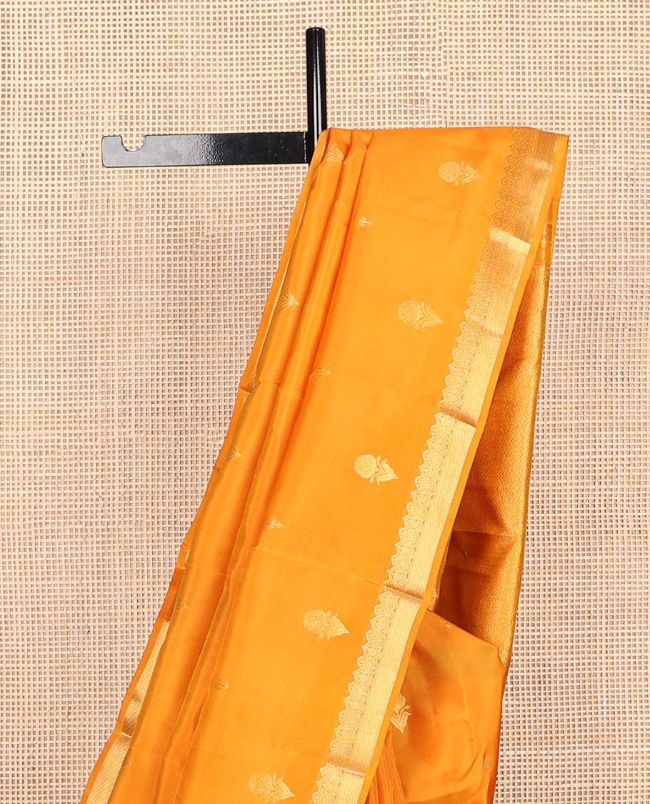 Orange zari buttas Vasundhara silk mix saree, zari border & pallu with intricate designs