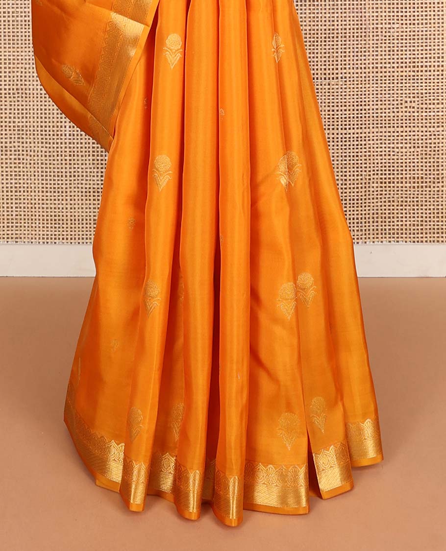 Orange zari buttas Vasundhara silk mix saree, zari border & pallu with intricate designs