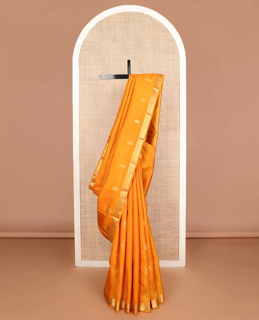 Orange zari buttas Vasundhara silk mix saree, zari border & pallu with intricate designs
