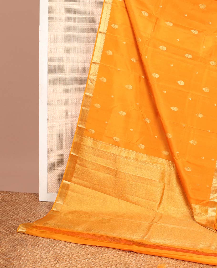 Orange zari buttas Vasundhara silk mix saree, zari border & pallu with intricate designs