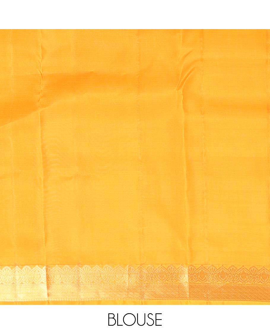 Orange zari buttas Vasundhara silk mix saree, zari border & pallu with intricate designs