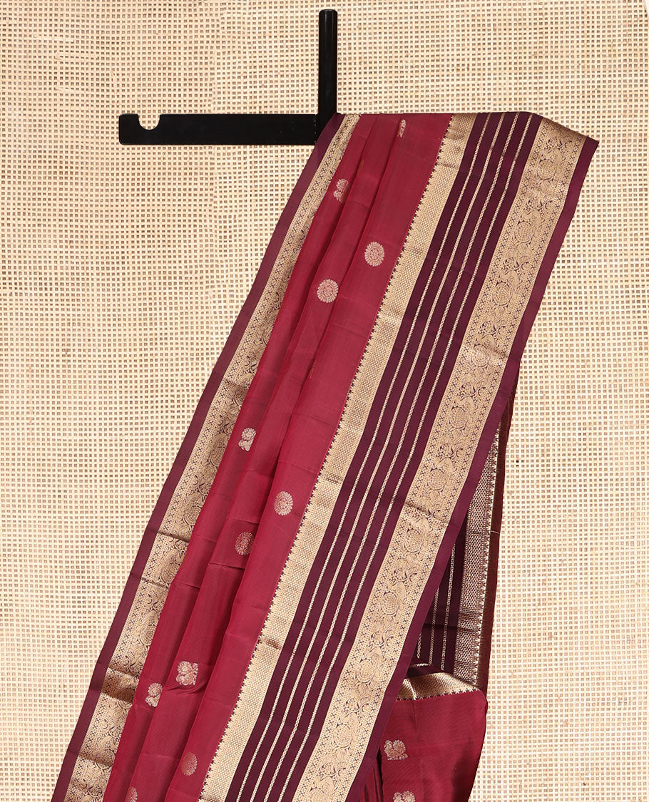 Red Vasundhara Lite Silk Mix Saree, Prettified with Mayil-Chakram Buttas, a Contrast Border of Rekku, Muthu, and Mayil Designs, Grand Pallu, and a Contrast Blouse