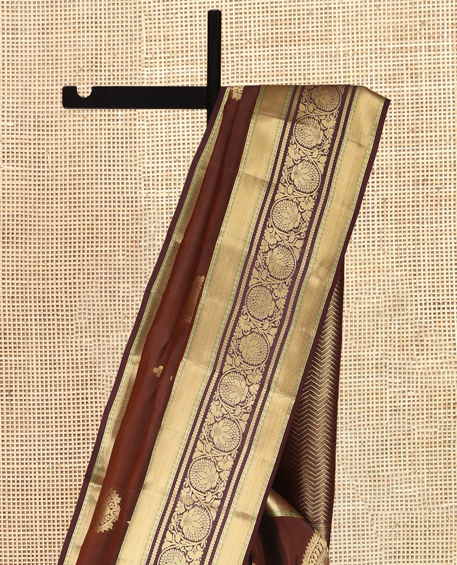 Brown Vasundhara Lite Silk Mix Saree, Crafted with Zari Buttas, a Zari Border of Kodi Visiry Designs, Vanki Pallu, and a Matching Blouse