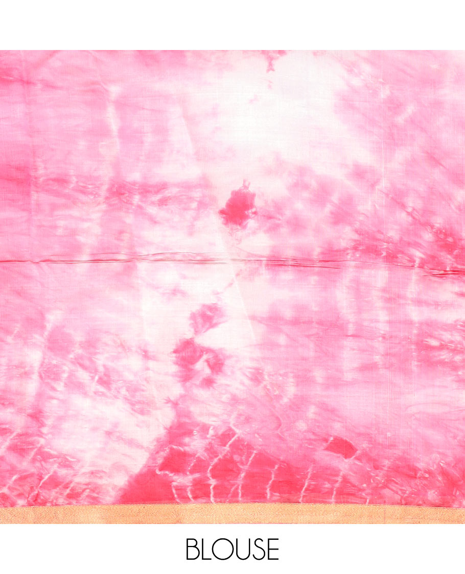 Blue shibori printed banana pith saree, contrast shibori printed piping border, and shibori printed pallu