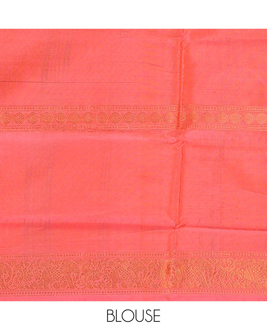 Blue jacquard banana pith saree, traditional zari border, and contrast striped pallu