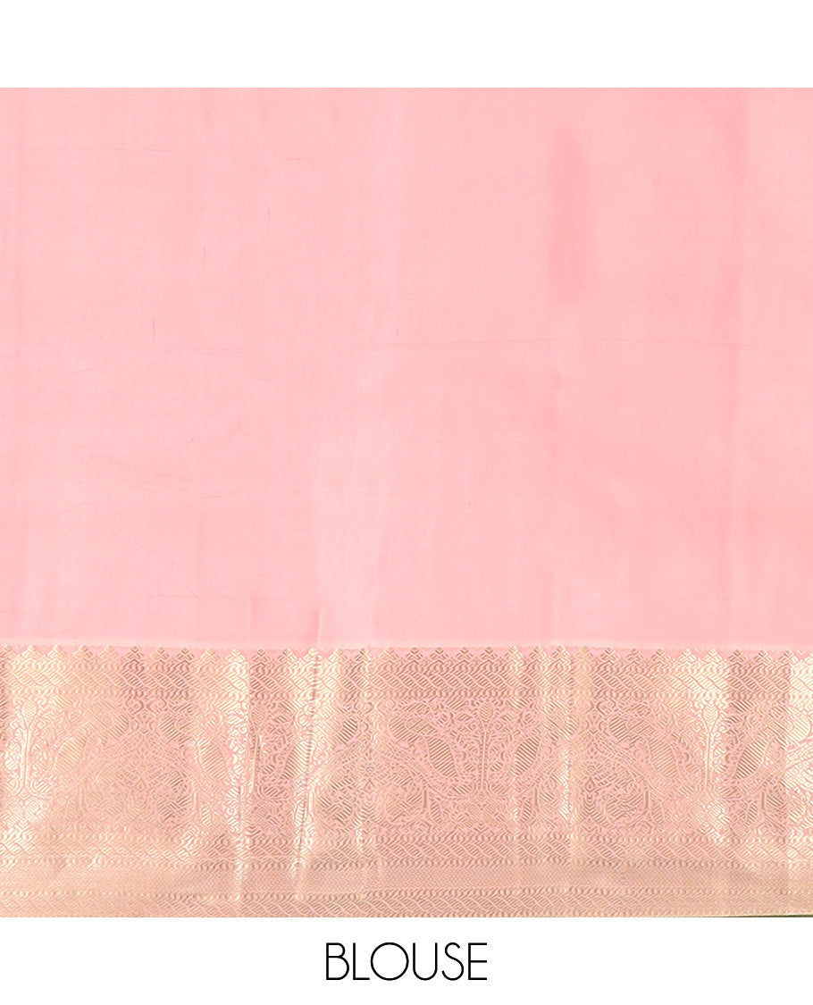 Blue bird buttas silk saree, contrast border of puli nagam, mayil, and then kuli kann and jaal pallu