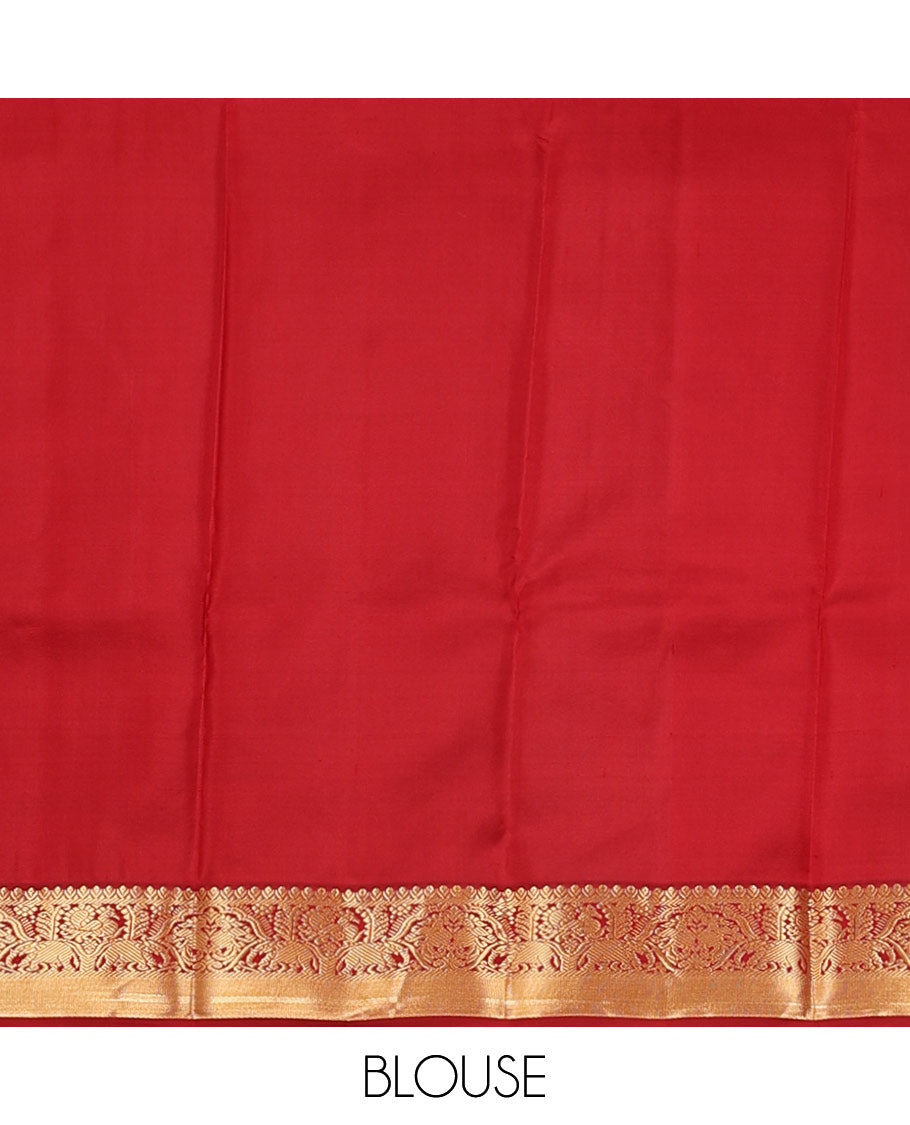 Baby blue zari buttas silksaree, contrast jaal pallu & rettai pettu border features annam,mayil & yaanai designs