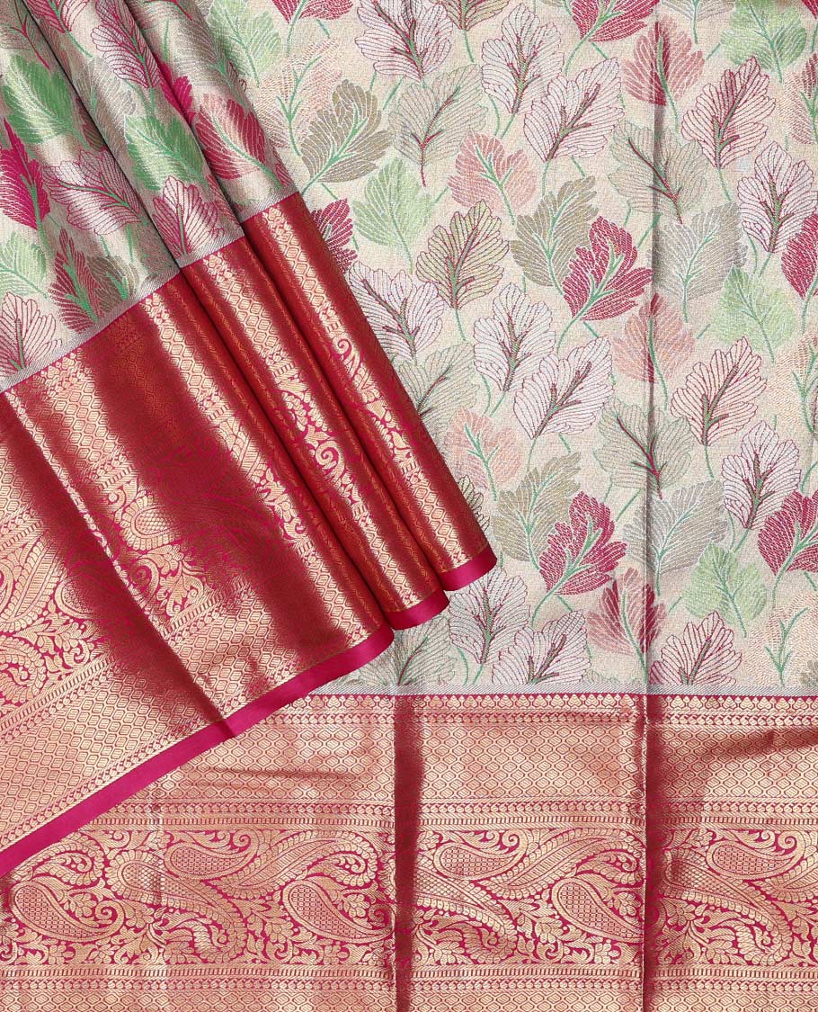 Multi-color art silk half saree material , jacquard with contrast traditional zari bordered skirt, contrast jacquard blouse, and intricate dhavani