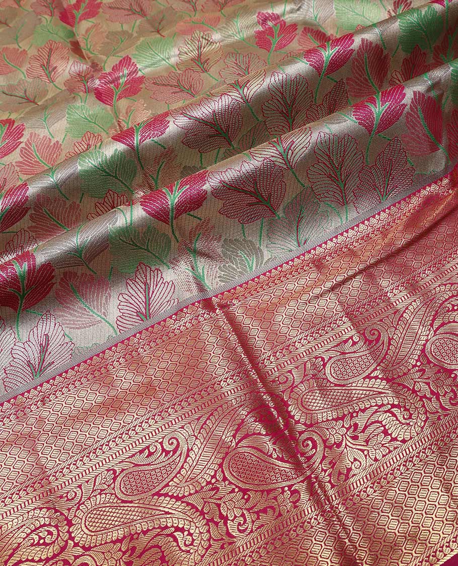 Multi-color art silk half saree material , jacquard with contrast traditional zari bordered skirt, contrast jacquard blouse, and intricate dhavani