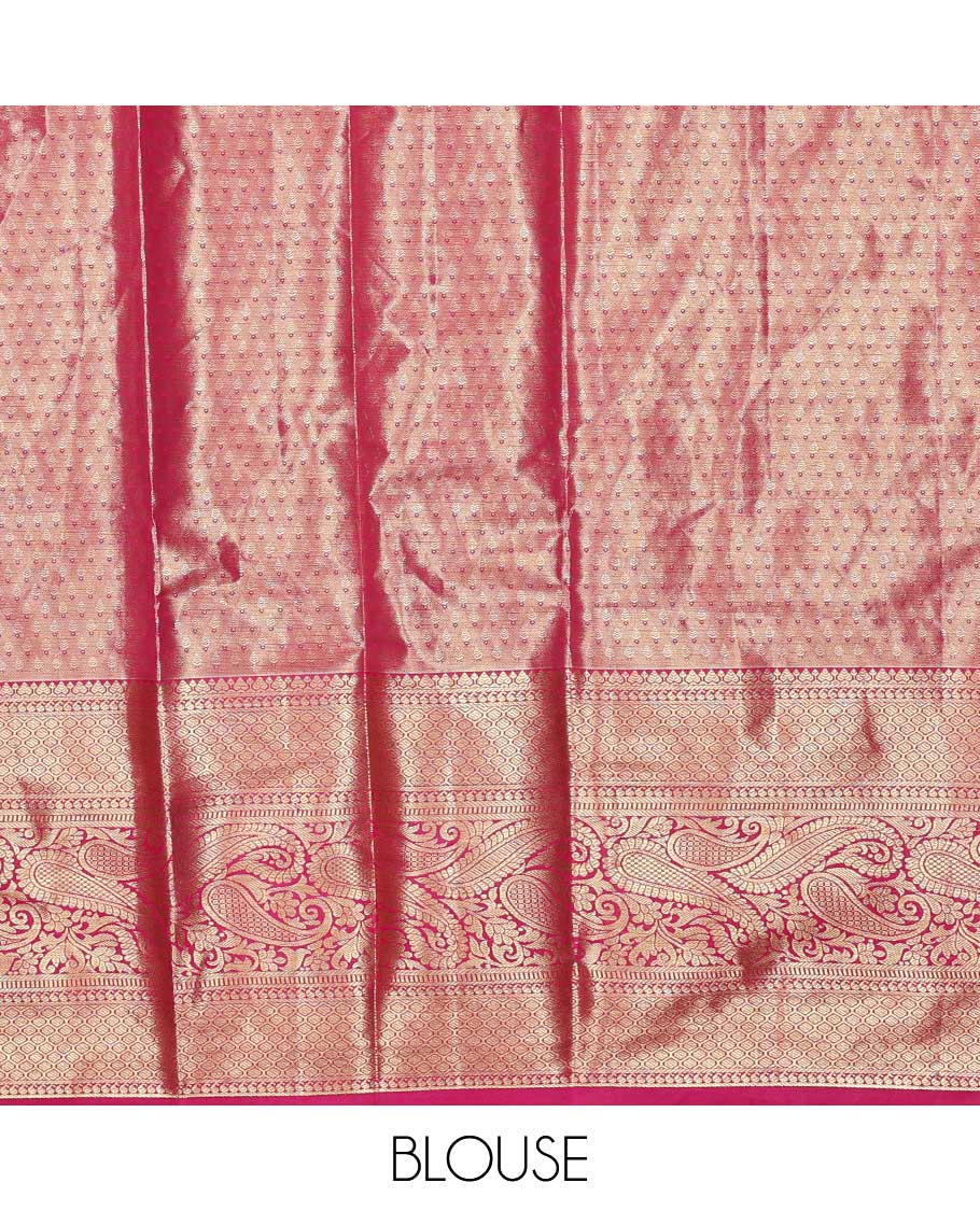 Multi-color art silk half saree material , jacquard with contrast traditional zari bordered skirt, contrast jacquard blouse, and intricate dhavani