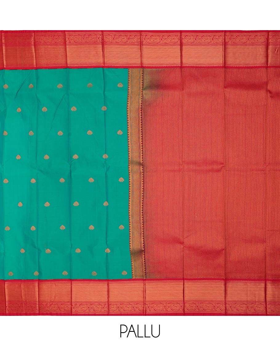 Green zari buttas gift saree, contrast traditional zari design border, and jaal pallu