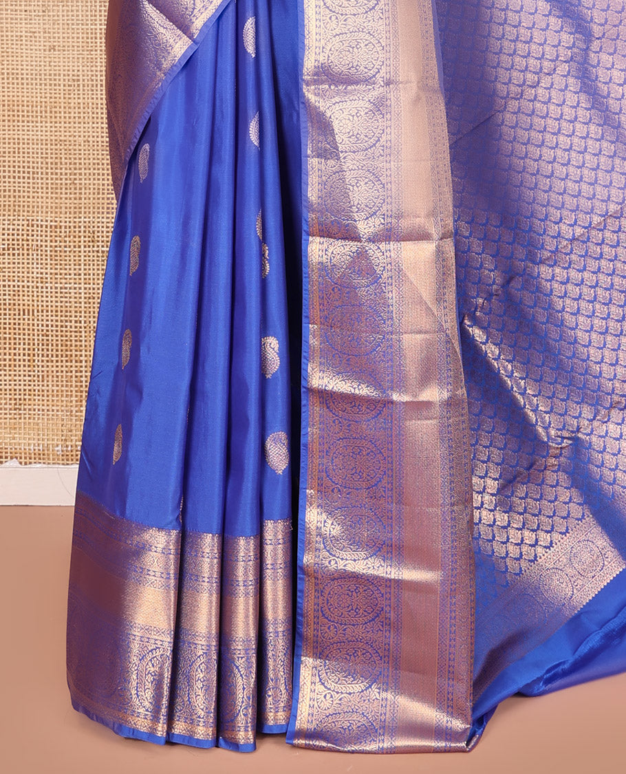 Blue Budget Silk Saree Enthralled with Paisley Buttas All Over Its Body, Highlighted by a Traditional Zari Design Border, Grand Pallu of Jaal Designs, and Paired with a Matching Blouse