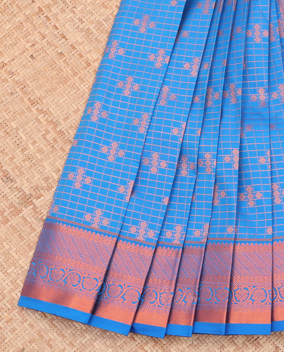 Blue Budget Silk Saree, Finely Crafted with Zari Buttas and Checks All Over Its Body, Highlighted by a Traditional Zari Design Border, Grand Pallu, and Paired with a Matching Blouse