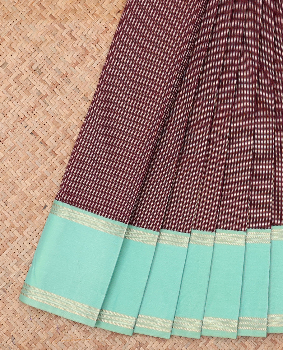 Maroon Budget Silk Saree, Gleamed Up with Zari Stripes, a Contrast Traditional Zari Rettai Pettu Border, Grand Pallu, and a Contrast Blouse