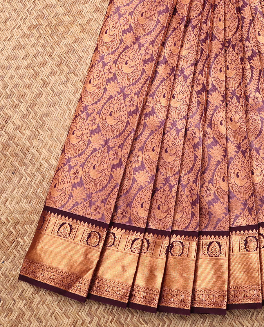 Wine Budget Silk Saree, Beautified with Jacquard, Complemented by Contrast Traditional Zari Border, Grand Pallu, and a Contrast Blouse