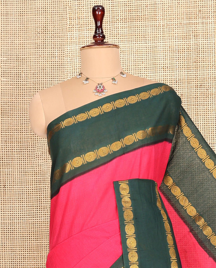 Rani Pink-Green Plain Sungudi Cotton Saree