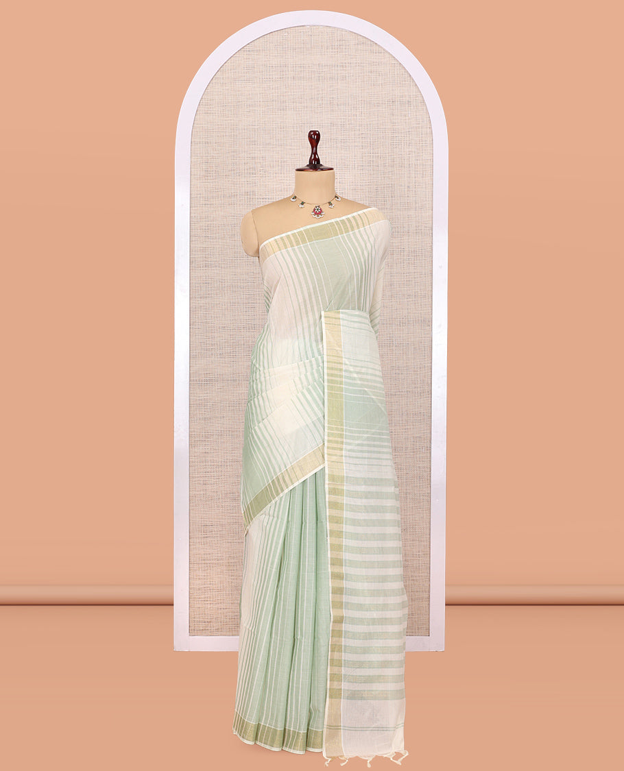 Cream-Pista Green Jute Cotton Saree