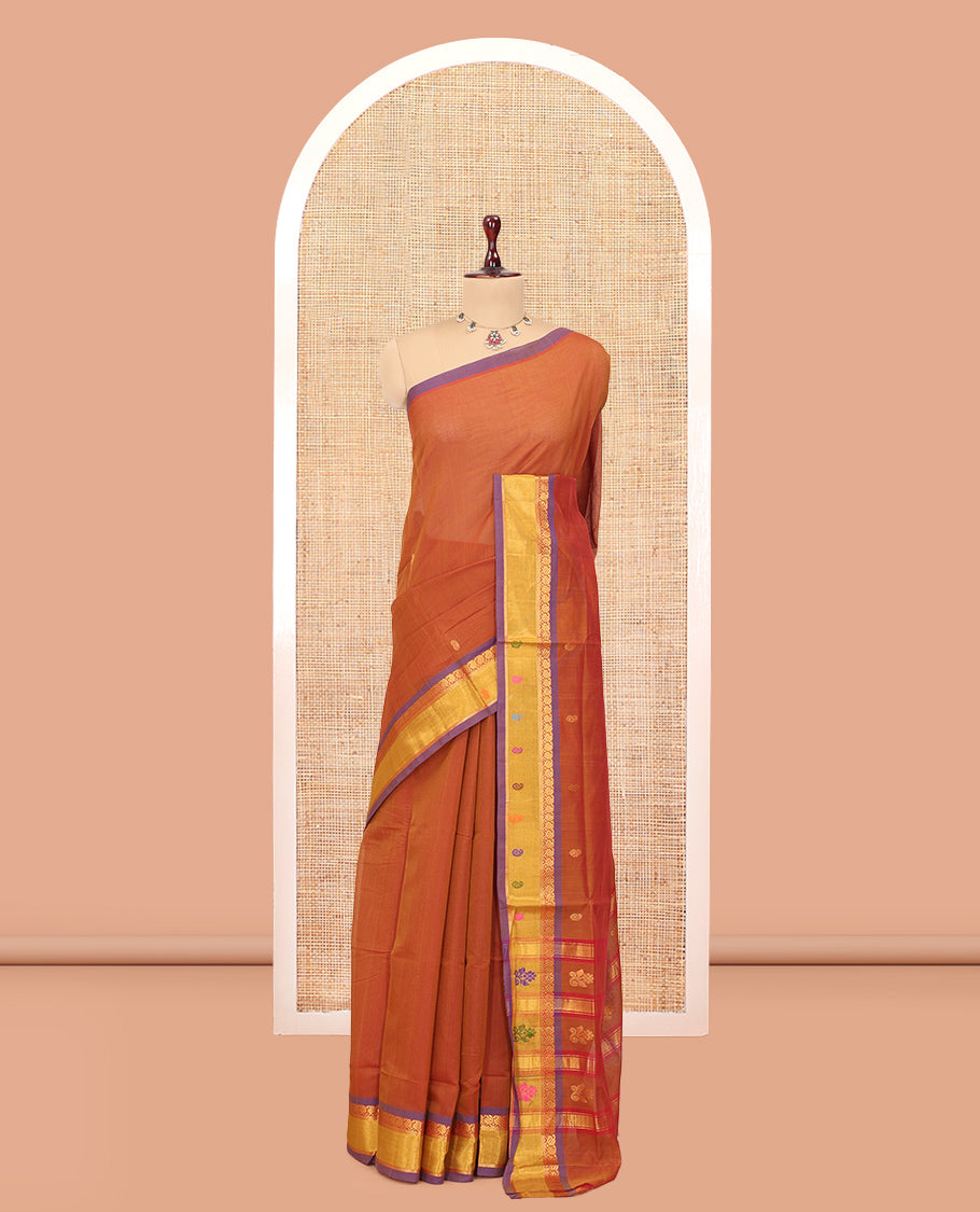 Rust Venkatagiri Cotton Saree