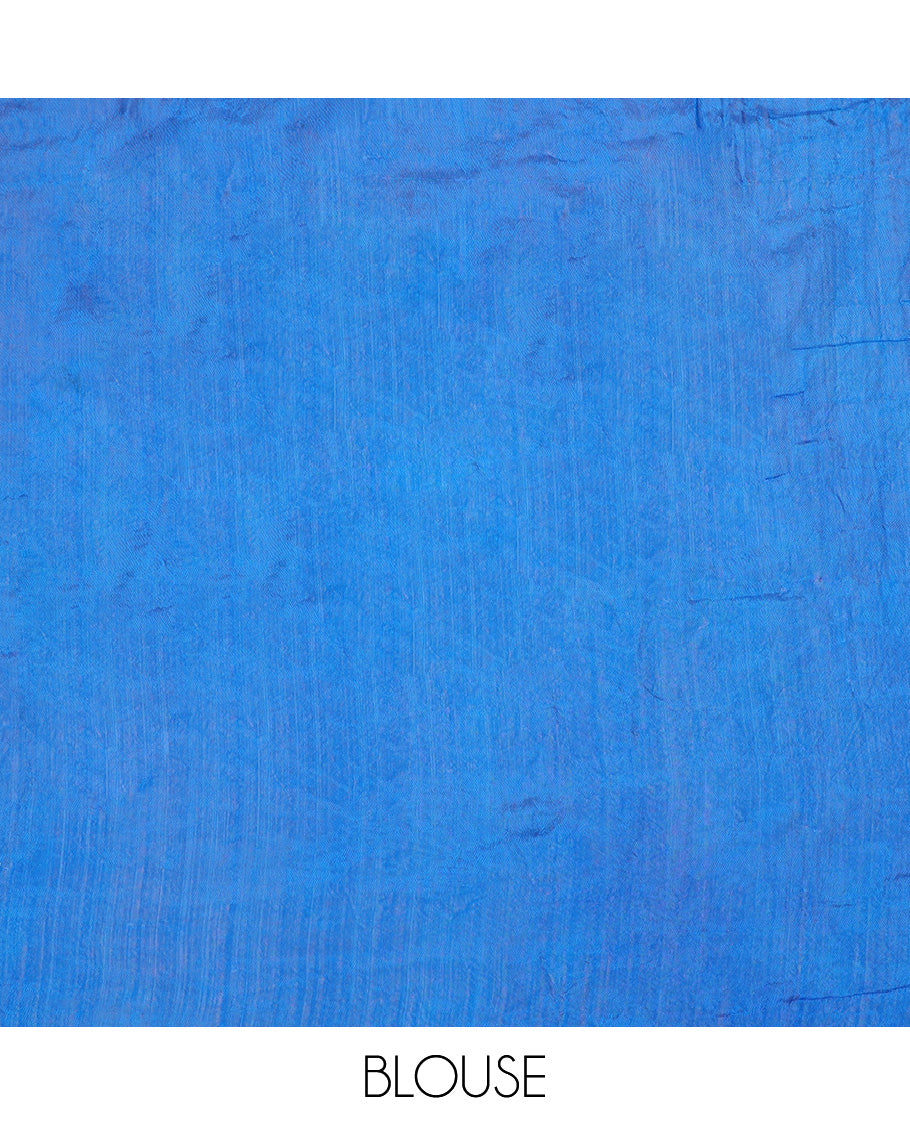Royal Blue Bandhani Dola Silk Saree, Elevated with Bandhani Dots and Ghar Chola Checks, a Gleaming Zari Border, and a Matching Blouse